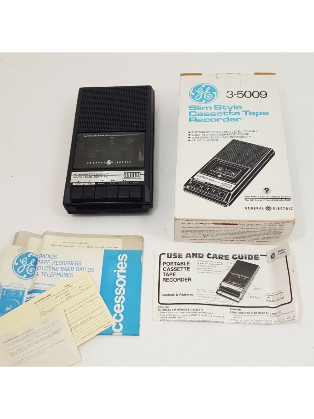 Vintage GE Cassette Tape Recorder 3-5009 Slim Style PARTS ONLY Music Audio